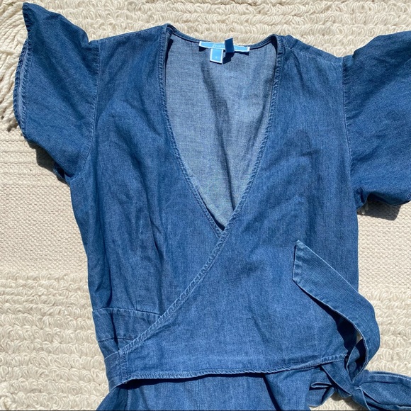DRAPER JAMES blue chambray flutter wrap romper - Picture 5 of 13